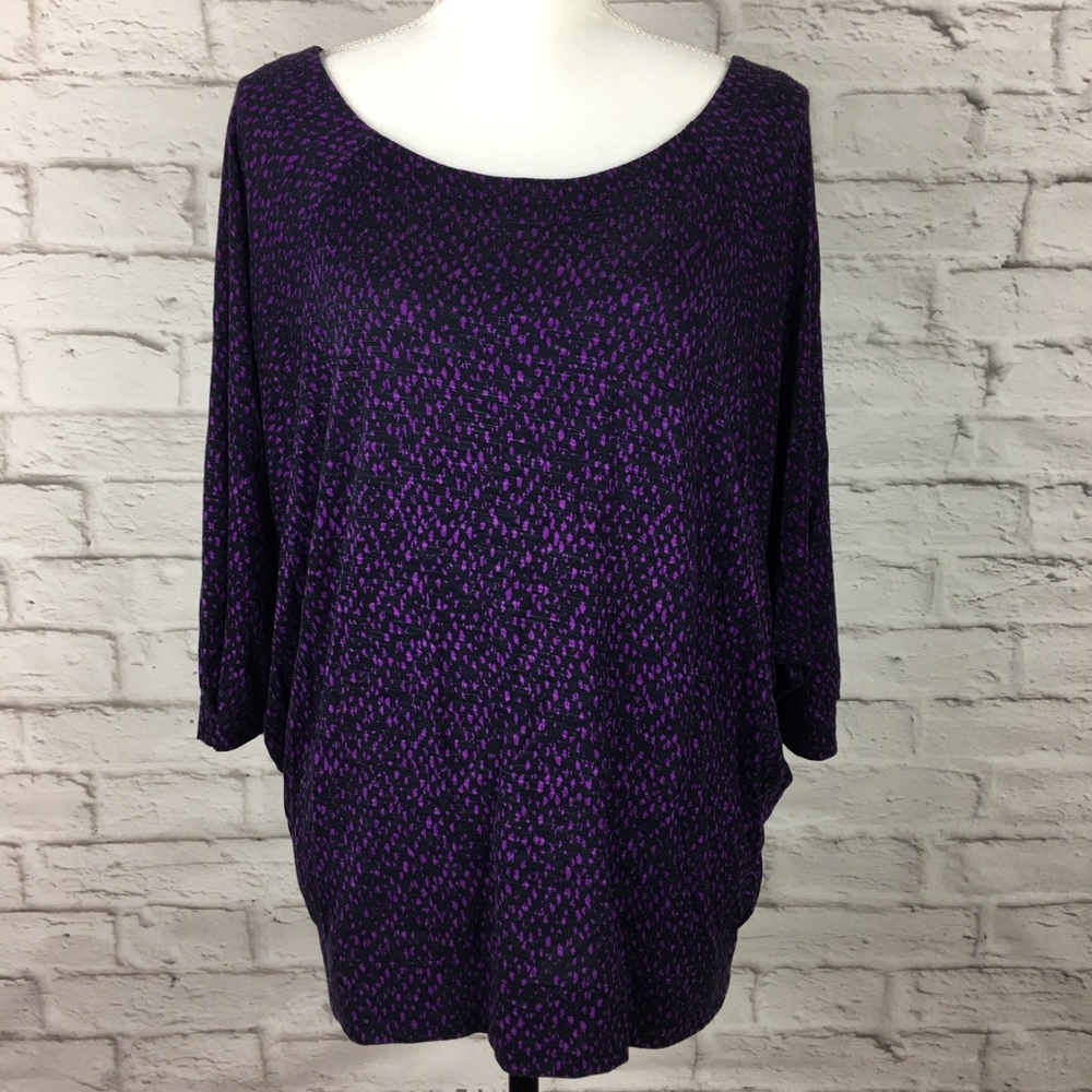 LOFT Ann Taylor top batwing large purple black B12